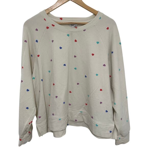 Wildfox Boat Neck Ivory Colorful Hearts Long Sleeve Fleece Pullover Shirt  XXL - Picture 1 of 8